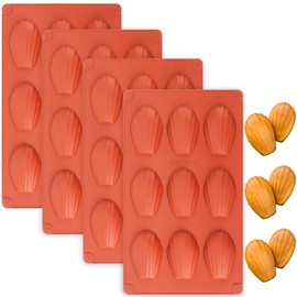 Molde Madeleine de silicona, 4 unidades, molde Madeline de 9 cavidades, molde antiadherente en forma de concha para hornear galletas