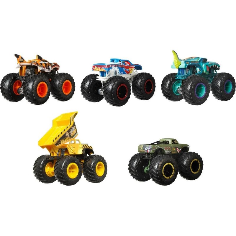 Hot Wheels Monster Trucks Crash Crew, 5-Pack Vehicles with Tiger
