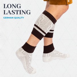 BAVARIA TRACHTEN Lederhosen Socks Men - German Oktoberfest Socks for Men - Loferl Bavarian Lederhosen Socks, Brown Heather White, Small