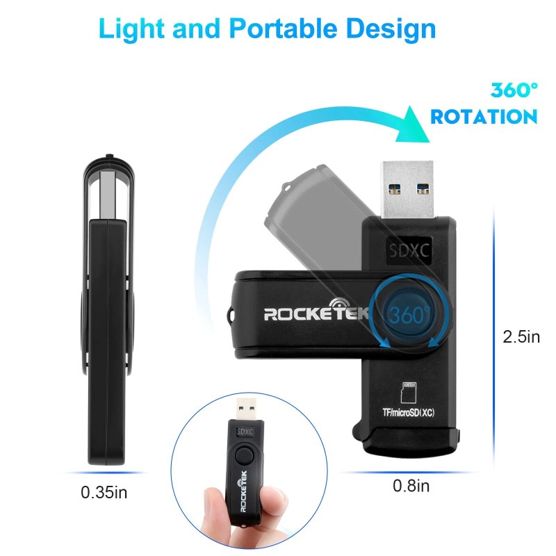 Rocketek USB 3.0 SD Card Reader, Rocketek 2 Slots Memory