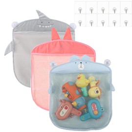 3Pcs Bath Toy Net, Bath Toy Storage, Bathroom Toy Storage, Bath Toy Organiser With 4 Transparent Hook, Easy Storage of Bath Toys and Other Bathroom Items 39x35cm （Multicolor）
