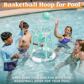 Sloosh Pool Basketball Hoop Toys, Floating Basketball Pool Game, Swimming Pool Floats Toys with Balls Pump, Summer Outdoor Water Play Toy for Kids and Adults (Green)