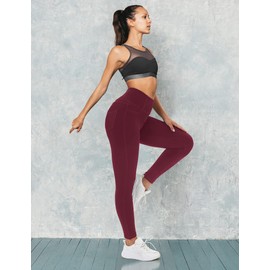 VOOVEEYA Jeggings for Women High Waist, Leggings with Pockets Tummy Control Plus Size Stretchy Jeans Leggings 7/8 (Solid Maroon-M)