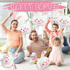 Hungdao Hungdao 12 Pcs Easter Bunny Balloons Foil Bunny Head Balloons Easter Bunny Party Decorations Easter Woodland Balloons for Birthday Baby Shower Spring Easter Party Supplies