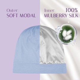 OLESILK Silk Baby Bonnet for 0-6 6-12 Months, Infant Sleeping Cap for No Frizzy Hair, Toddler Beanie for Girls Boys Blue
