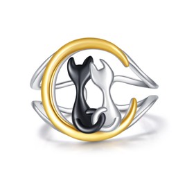 VONALA Cat Ring 925 Sterling Silver Cute Animal Adjustable Wrap Ring Cat Jewelry for Women