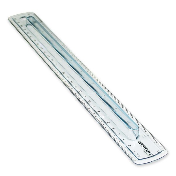 Westcott Finger Grip Ruler, Smoke Plastic, Inches and Metric, 12-Inch (00402)