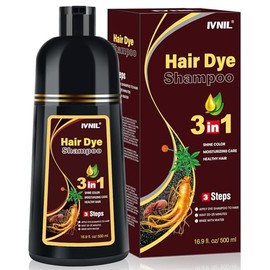 Dark Brown Hair Dye Shampoo 3 in 1, Shampoo para Canas con Tinte, Champú para Teñir el Cabello Marrón Oscuro, Cobertura de Canas con Ingredientes Herb