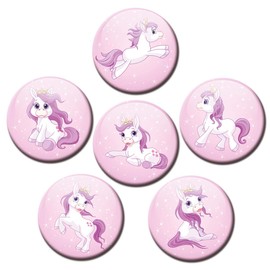 Fridge Magnets Pony Princess Pink Decorative Gift Set of 6 Magnets Horses Animals Funny for Children Strong Large 50 mm Round Pink
