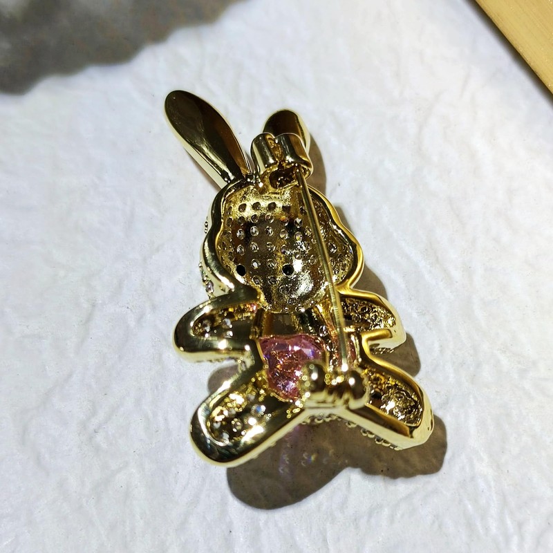CYPINA Adorable Pink Enamel CZ Bunny Rabbit Brooch Pin with
