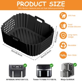 NAROSEBE 2 STK Silikon Backform für Heißluftfritteuse Silikonform Heißluftfritteuse Korb Rechteckig Luftfritteuse Silikon Topf Antihaft Airfryer Korb Heissluftfritteuse Zubehör (21 * 16 * 8cm)