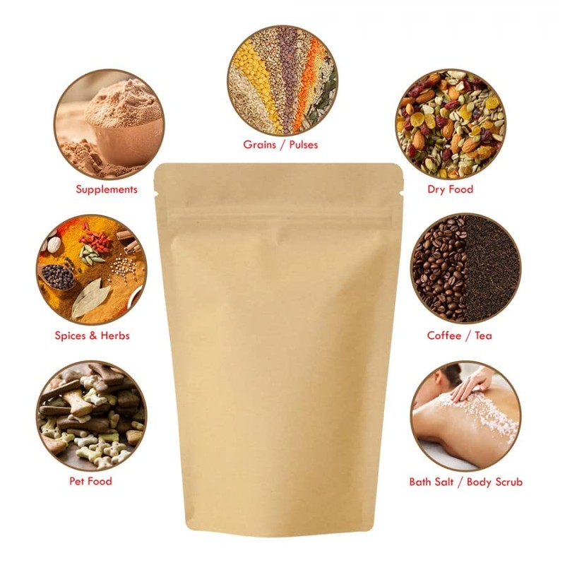 RIGHTPAK Kraft Paper Bag with Resealable Zipper - Stand Up