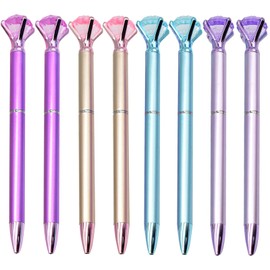 Maydahui 12PCS Big Diamond Ballpoint Pen Retractable Gem Pens Rhinestones Crystal Pen Bling Ballpen Plated Metal Color Black Gel Ink for Women Students Girls