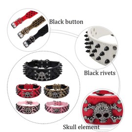 ETOPARS Skull Rivet Pet Collar, Large, Medium and Small Dog Collar, Skull Adjustable with Spike Rivets, Crocodile Faux Leather Dog Collar