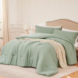 Quataly Queen Comforter Sets Sagegreen,3PCS Soft Lightweight Breathable Bedding Comforter Sets for All Season, Queen Size(90''×90'' Comforter & 2 Pillowcases)