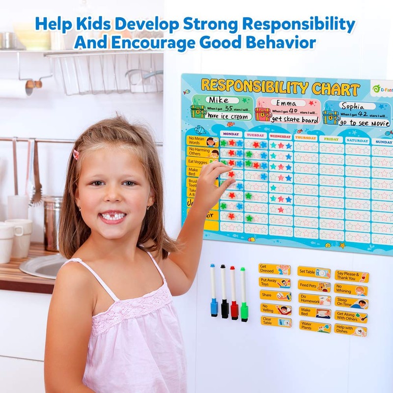 D-FantiX Magnetic Responsibility Chart, Chore Chart for Multiple Kids, My