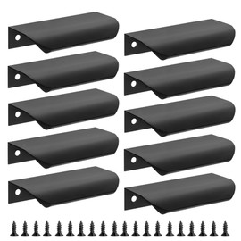 Malimali 10 Pack Black Kitchen Cupboard Handles Finger Edge Pulls for Cabinets and Drawers, 80mm Wardrobe Door Handles Modern Aluminum Bathroom Cabinet Handles, Matte Black