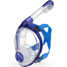 Zacsync Snorkel Set Adult Full Face Snorkel Mask, Masque De Plongée Adulte, 180 Degree Panoramic View, Anti-Fog &Anti-Leak (Navy Blue, Large-X-Large)