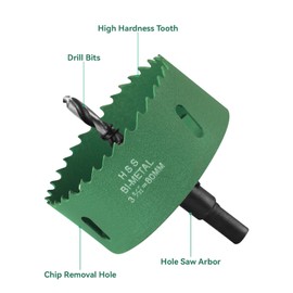 3-1/8"(80mm) Hole Saw with Arbor, Bi-Metal Hole Cutter Drill Bit for SoftWood/Fiberboard/Plastic/Plywood/PVC, 1 1/3 inch Cutting Depth, 3.15 Hole Saw