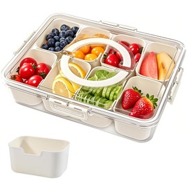 Viemior Divided Serving Tray with Lid and Handle, 8 Compartments Snackle Box Container, Charcuterie Board for Portable Snack Platters - Perfect for Road Travel Party Entertaining Picnic
