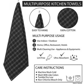 Trade Fountain Kitchen Towels - Pack of 5 Dish Towels for Kitchen Accessories - 19 x 27 INCHES Extra Large Highly Absorbent Dish Cloth - Reusable Hand Towels - 100% Pure Cotton Fabric (Black)