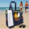 Beach Tote Bag with Secure Zipper Closure (Navy blue)