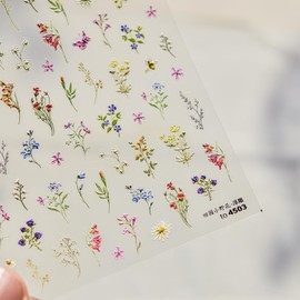 KQueenest Nagelsticker Blumen Nail Art Sticker Selbstklebend Nagelaufkleber 5D Geprägt Frühling Pflanze Sommer Dekoration für Frauen DIY Acryl Nageldesign Zubehör, 1 Blatt