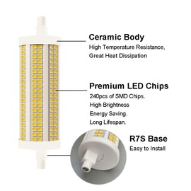Yosenmi 118mm R7S LED Bulb 30W, 300W T3 Halogen Equivalent, 3200 Lumen, Dimmable J Type Linear Double Ended Flood Light, 120V, 3000K Warm White, 2-Pack