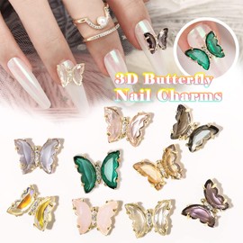 Zayookey 24 Pieces 3D Butterfly Nails Rhinestones Set Crystals Nail Art Glitter Stones DIY Acrylic Nail Charm Decoration Nail Art Diamonds Décor (Nail Art)