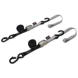 PowerTye 23624-S Black/Silver 1" X 6ft Cam Buckle Soft-Tye S Hook/Secure Latch Tie-Downs with Integrated Soft Hooks
