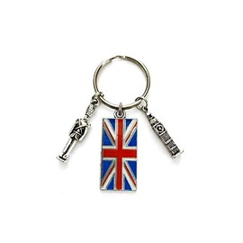 London Great Britain theme keychain. Includes Union Jack, Big Ben, and Beefeater themed charms
