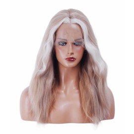 NJJYXH 18 Inches Strawberry Blonde Mixed Lace Front Wigs for Women Long Wavy Lace Wig with Middle Part Synthetic Hair for Cosplay or Daily Use