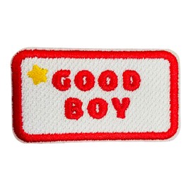 Duggyta Customizable Iron On/Sew On Merit Badge - 1 Pc Embroidered Patch Featuring "Good Boy" Text, Ideal for Dog Bandanas, Jackets, Harnesses, Blanket, Clothes, Easy to Apply