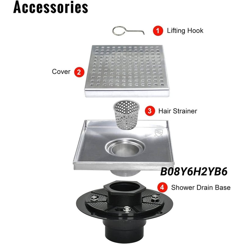 Linear Shower Drain with Grid Cover, Professional Brushed 304 Stainless