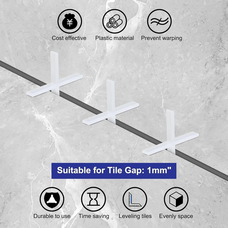 500pcs 1mm Tile spacers - White Plastic Cross spacers -