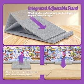 Tektalk Jigsaw Puzzle Table with Integrated Adjustable Stand/Bracket, 3-Tilting-Angle Super Lightweight Felt Puzzle Plateau Board with Cover & 4 Sorting Drawers (Light Gray, for Up to 1000 Pieces)
