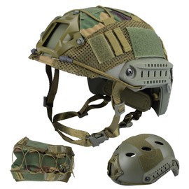 ActionUnion Tactical Airsoft Paintball Fast Helmet with Cover PJ Type Adjustable Protective NVG Mount forMulticam Military Sports Hunting Shooting (OD-WL)