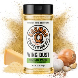 Kosmos Q Garlic Parmesan Wing Dust, Real Garlic & Parmesan Cheese Chicken Wing Seasoning Powder For Chicken, Fries, Popcorn & More, Dry Rub Dust, Great for Grilling & Smoking, 5.1 Oz Shaker Bottle