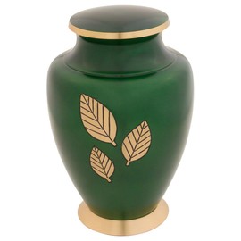 Flowers of Peace Cremation Urn for Ashes, Brass, Blue Urn, Adult Sized Cremation Urn, 10 Inches High