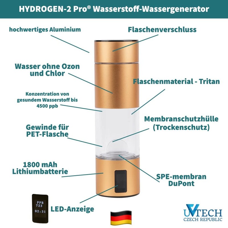 UVtech Hydrogen-2Pro® Original Hydrogen Water Generator 245 ml DuPont® SPE