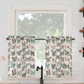 No. 918 Magdalena Crushed Sheer Voile Rod Pocket Kitchen Curtain Tier Pair, 56" x 24", Blue