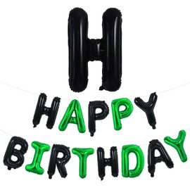 TONIFUL Happy Birthday Balloons Banner 16 Inch Mylar Foil Letters Birthday Sign Reusable for Girls Boys Kids & Adults Birthday Party Decorations Supplies（Black Green）