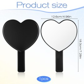 Qulkws Cute Hand held Mirrors, Heart-Shaped Travel Handheld Mirror, Cosmetic Hand Mirror, Portable Travel Vanity Mirrors, Decorative Mini Heart Cosmetic Lash-Mirror for Men and Women,Black