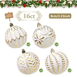 SVNVIOZ White Gold Christmas Baubles Decorations, 16Pcs 8cm Christmas Tree Ball Ornaments Set, Xmas Tree Decorations Shatterproof Christmas Balls for Christmas Tree Decoration