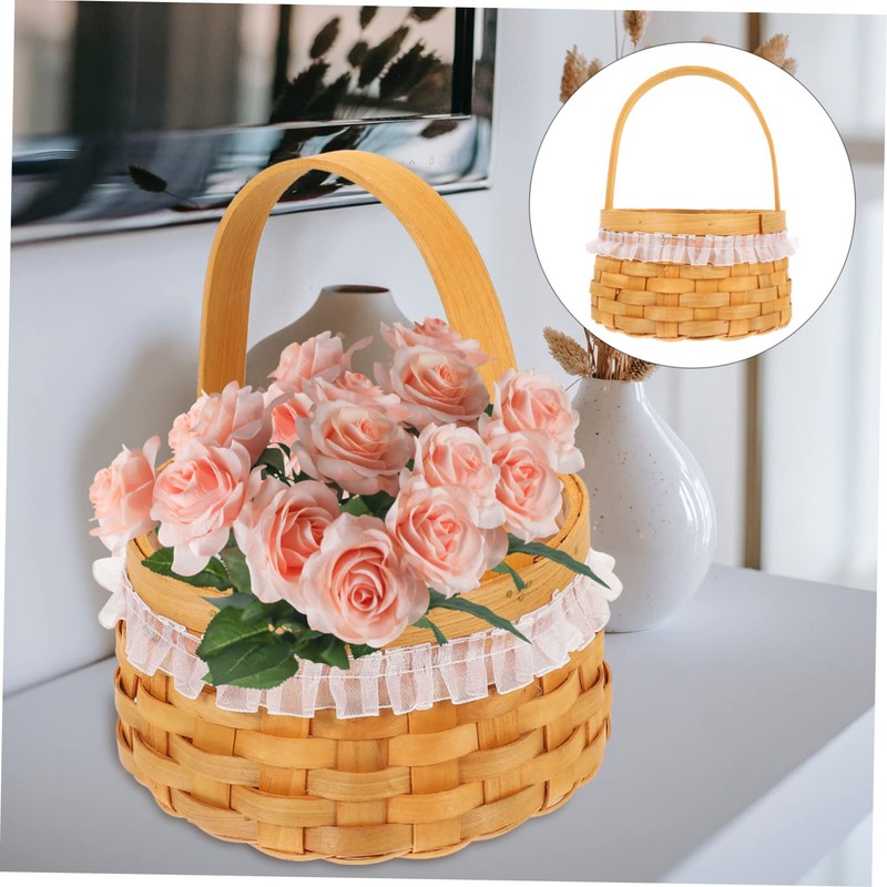 KOMBIUDA Woven Flower Arrangement Basket with Handle for Home Decor
