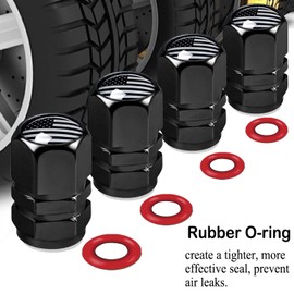 Dsycar 12 Pack American Flag Valve Stem Caps Black - Aluminum Tire Air Caps, Hexagon Design, with Rubber Ring, Universal fits Cars, Trucks, Motorcycles, Bicycles (Hexagon Black/American Flag)