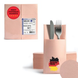 AROBA 50 x Airlaid Cutlery Napkins (Pink, 39 x 40 cm) - High-Quality Napkin Bags - Ready-folded Cutlery Pockets - Fabric-like Airlaid Napkins