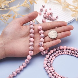 4 Strands Natural Pink Turquoise Stone Beads 4-10mm Pink Howlite Stone Beads Round Loose Gemstone Beads for Necklace Bracelet Jewelry Making