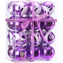 Sea Team Delicate Painting & Glittering Shatterproof Christmas Ball Ornaments Decorative Hanging Christmas Ornaments Baubles Set for Xmas Tree (60mm/2.36", Purple)