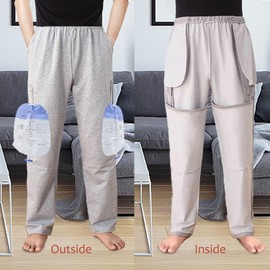 Lmaray Catheter Pants for Men/Women, Holds (2) 2000ml Leg Bags, Nephrostomy Pants, Foley Catheter Bag Pants, Nephrostomy Bag Holder, Catheter Supplies(Grey/XL)